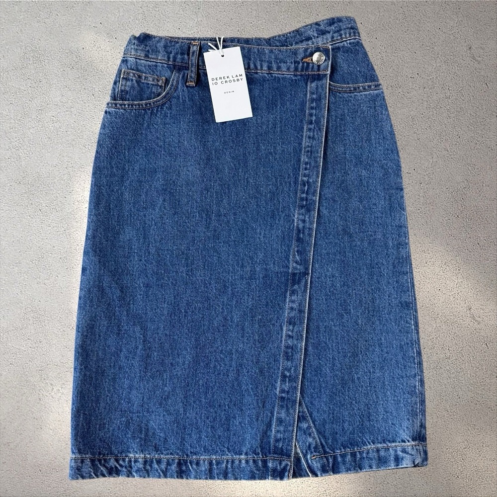DEREK LAM 10 CROSBY Aine Asymmetrical Denim Skirt in Canal Sz 25 NWT - Picture 6 of 11